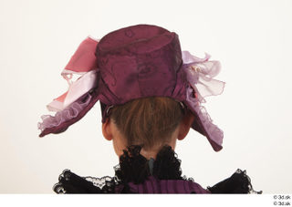  Photos Woman in Historical Dress 3 19th century Purple dress caps  hats decorated head historical clothing ribbon 0005.jpg